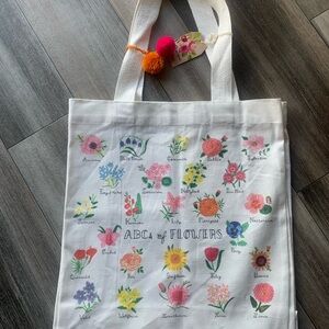 ABC of Flowers Canvas Tote Bag - White with Multicolor Floral Print